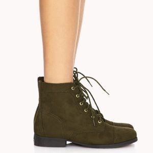 FOREVER 21 WOMENS COMBAT BOOTS GREEN OLIVE SZ 7